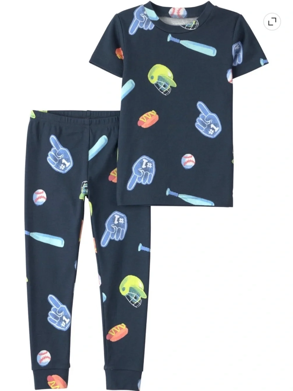 Carter's Navy Baseball Print Pajama Set with Neon Accents